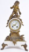 FRENCH WHITE MARBLE AND BRONZE CHERUB MANTLE CLOCK BY MOUGIN