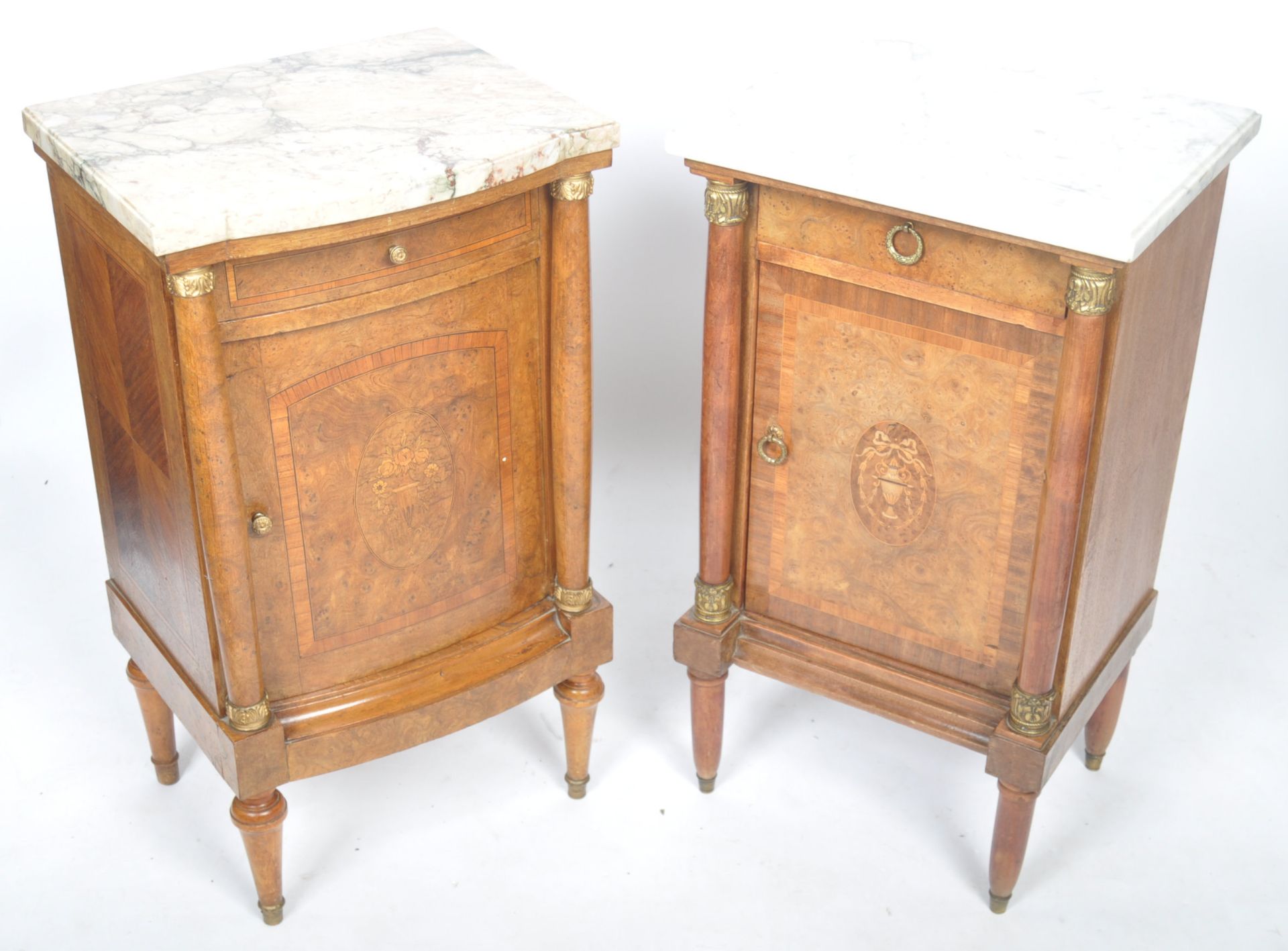 TWO 19TH CENTURY FRENCH BURR WALNUT MARBLE BEDSIDES - Bild 4 aus 9