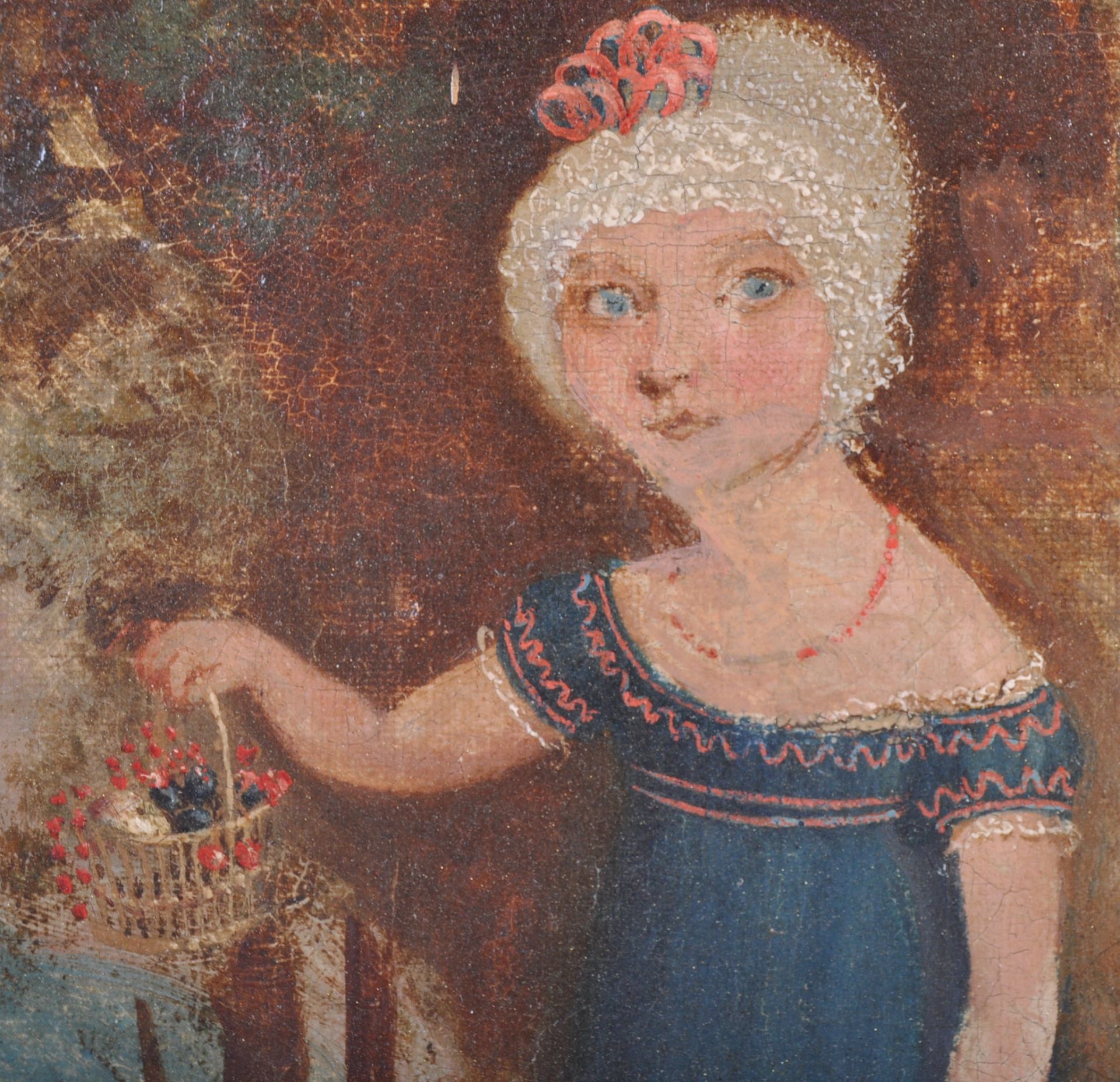 19TH CENTURY NAIVE OIL ON CANVAS PAINTING OF A YOUNG GIRL - Bild 3 aus 6