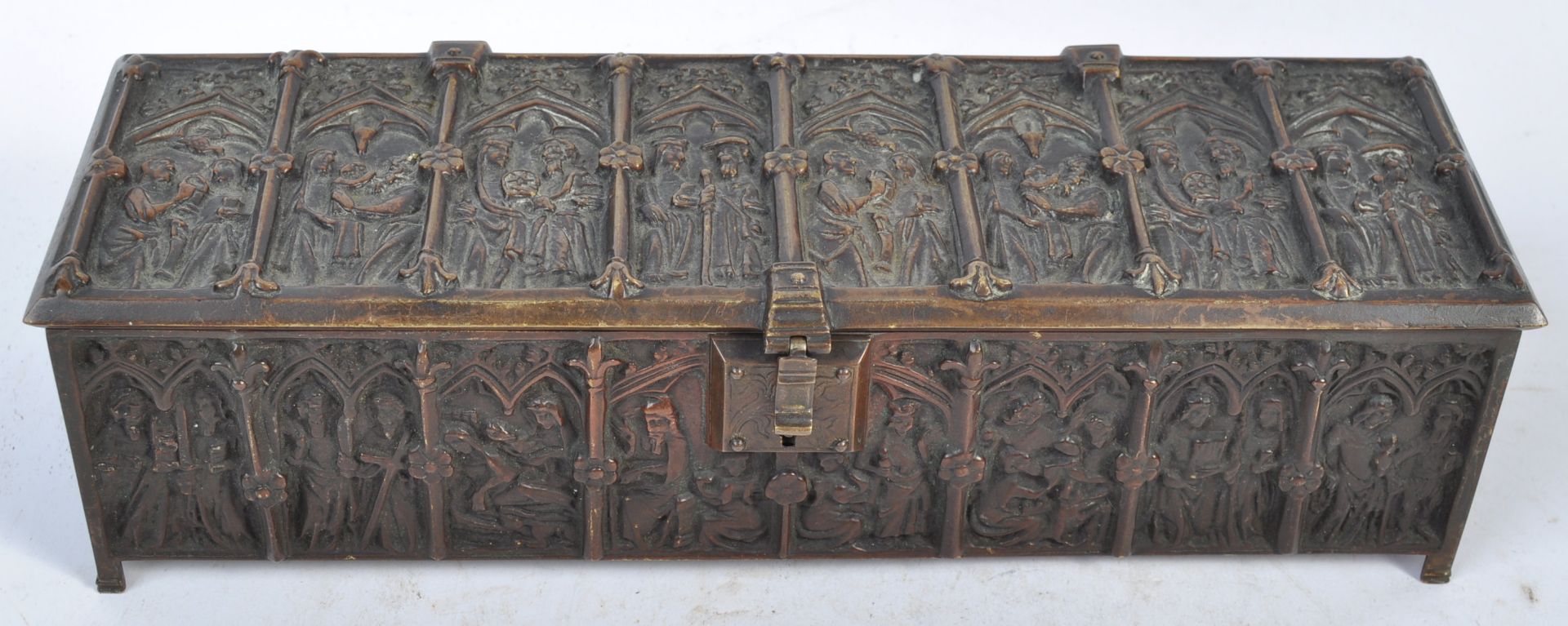 19TH CENTURY GOTHIC BRONZE CASKET BU ADOLPH FRANKAU & CO - Bild 2 aus 13