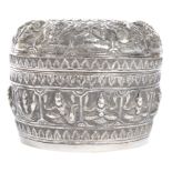 19TH CENTURY INDIAN SILVER LIDDED BOWL WITH RELIEF