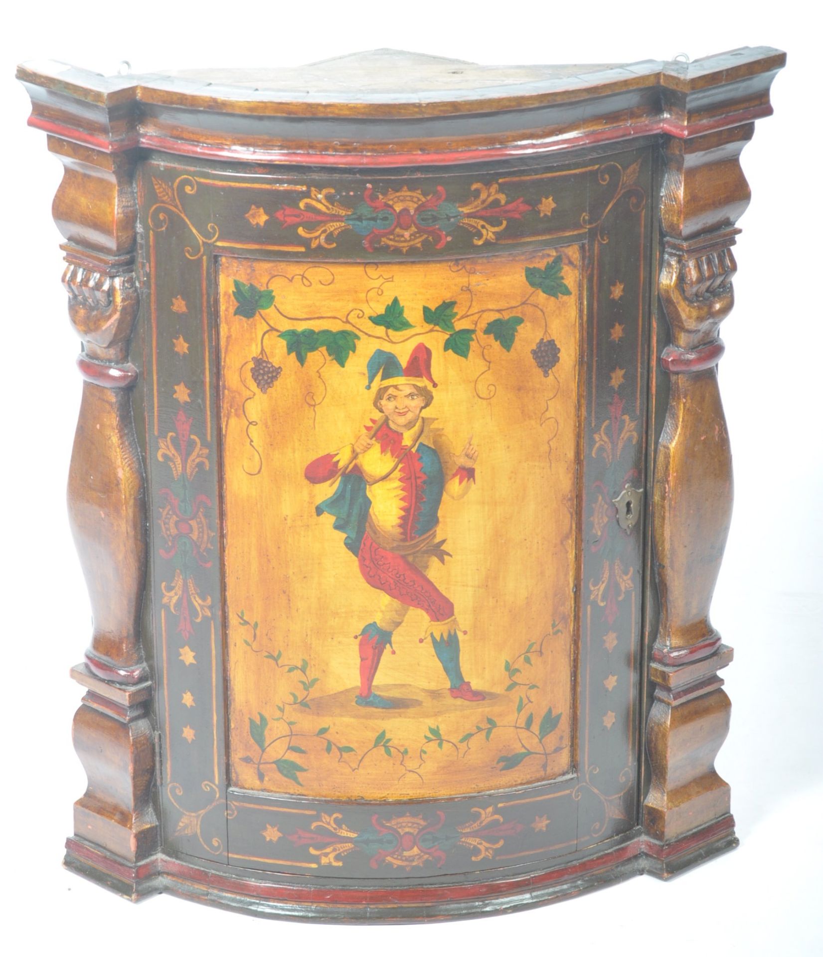 RARE 19TH CENTURY ANTIQUE PAINTED CORNER CABINET WITH JESTER - Bild 2 aus 7