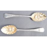 ATTRACTIVE PAIR OF 18TH CENTURY SILVER HALLMARKED BERRY SPOONS