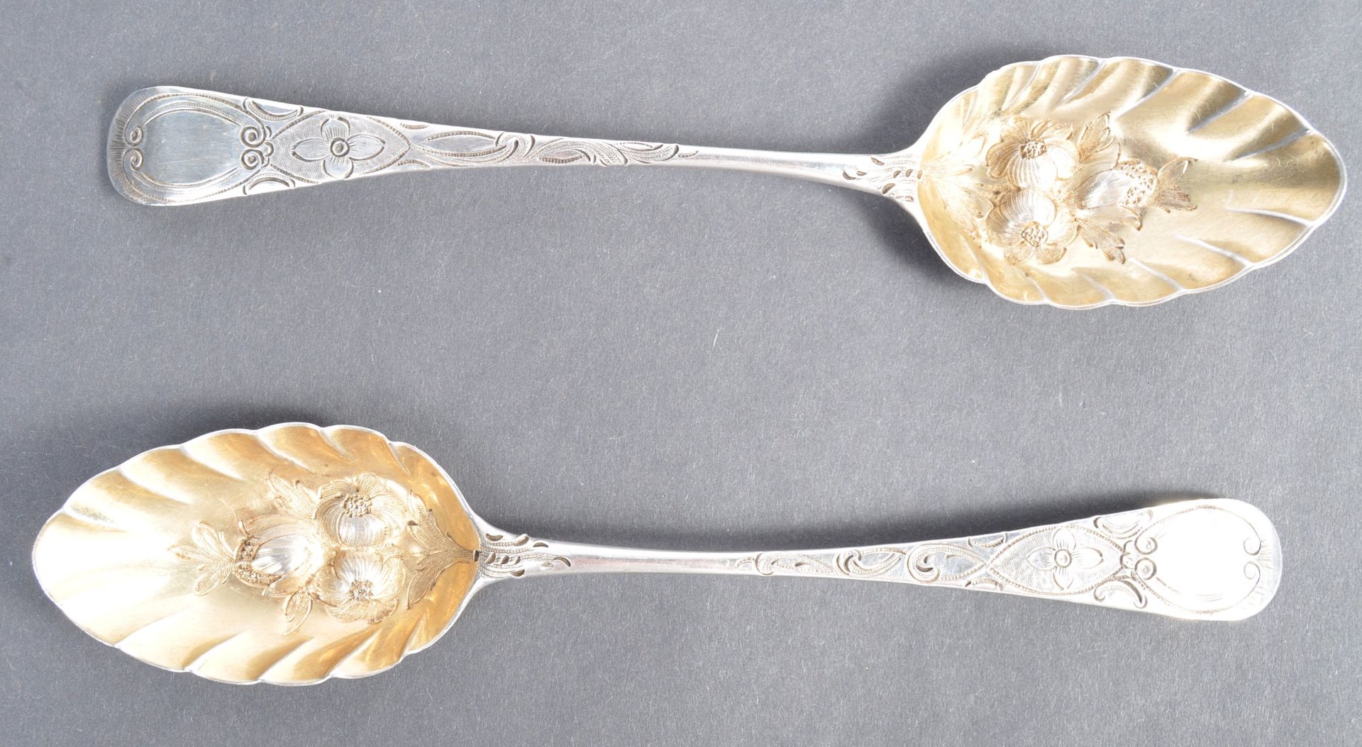 ATTRACTIVE PAIR OF 18TH CENTURY SILVER HALLMARKED BERRY SPOONS