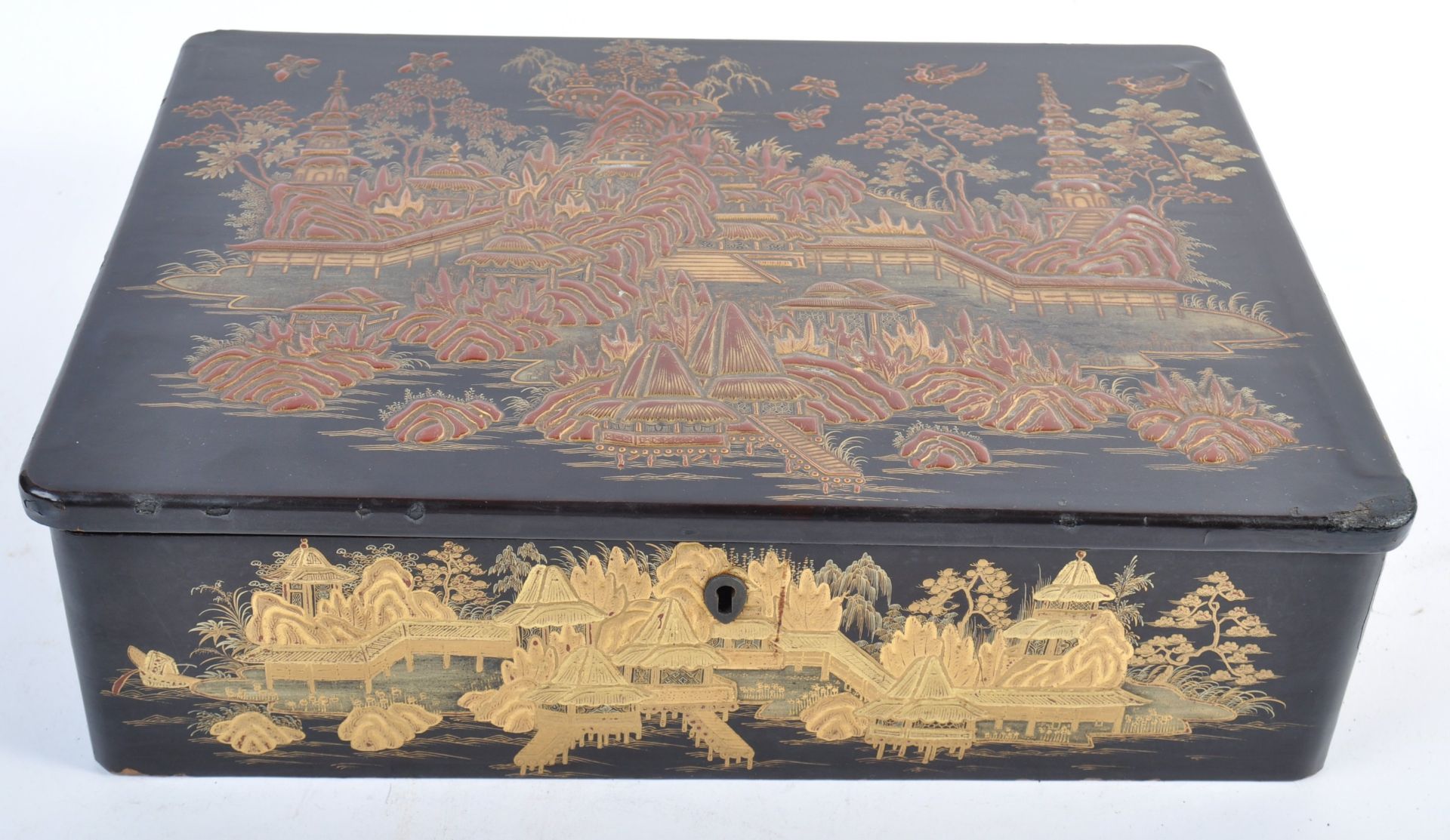 19TH CENTURY CHINESE ANTIQUE BLACK LACQUER WORKBOX - Bild 4 aus 16