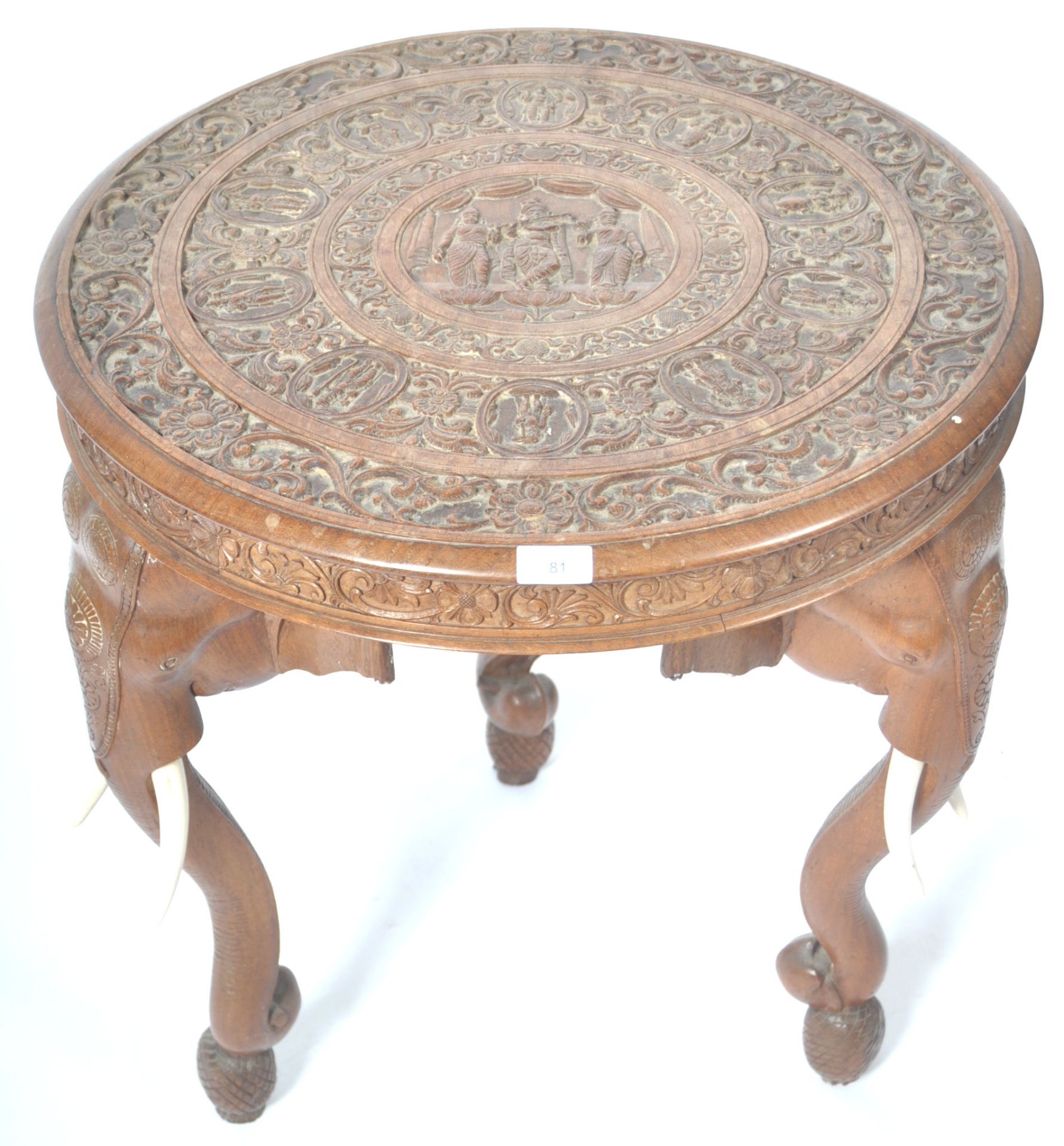 EARLY 20TH CENTURY ANGLO-INDIAN INLAID ELEPHANT OCCASIONAL TABLE - Bild 2 aus 12