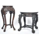 TWO 19TH CENTURY CHIENSE HARDWOOD VASE STANDS.