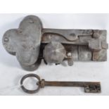 A 17TH CENTURY GERMAN ANTIQUE ENGRAVED STEEL LOCK AND KEY