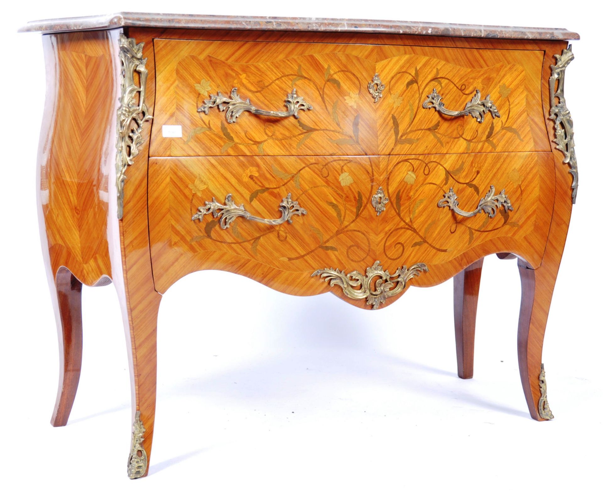 FRENCH LOUIS XV MANNER KINGWOOD MARBLE TOPPED COMMODE CHEST