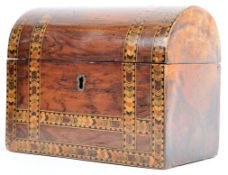 19TH CENTURY GEORGIAN WALNUT DOMED TOP TEA CADDY HAVING TUNBRIDGE INLAY