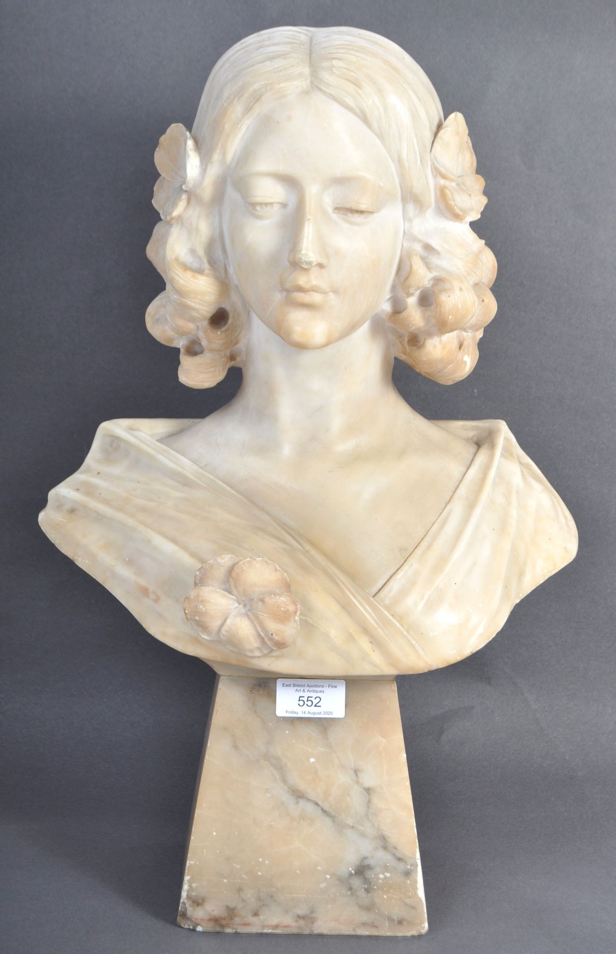 19TH CENTURY VICTORIAN ANTIQUE MARBLE BUST OF A GIRL RAISED ON A PEDESTAL BASE