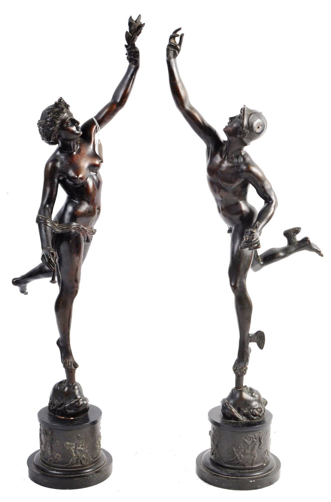 AFTER GIAMBOLOGNA - A PAIR OF BRONZES IN THE FORMS OF MERCURY AND FORTUNA