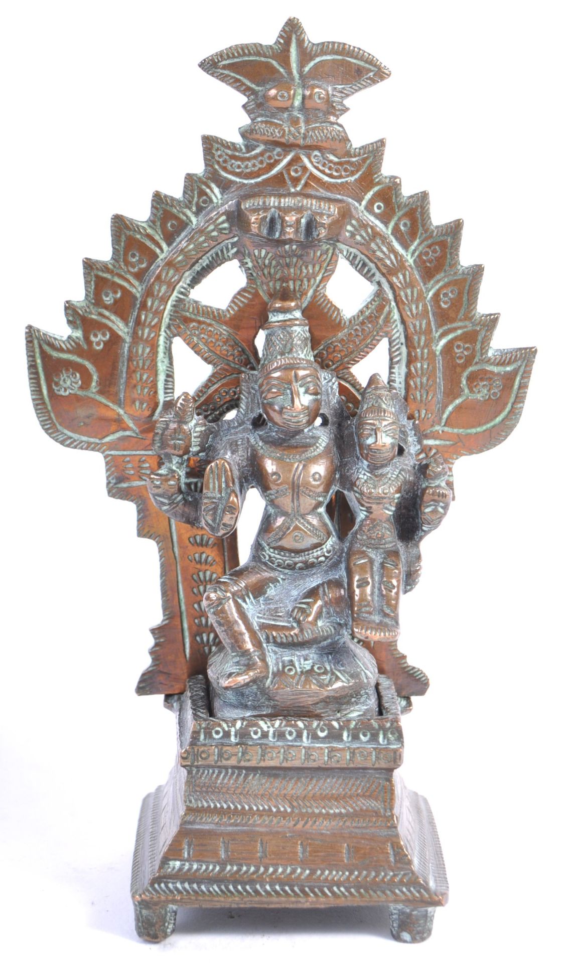 RARE 19TH CENTURY HINDU BRONZE LAKSHMI NARAYAN ALTAR GROUP