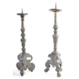 TWO 18TH CENTURY ANTIQUE PEWTER PRICKER CANDLESTICKS
