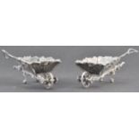 PAIR OF EDWARDIAN NOVELTY SILVER TABLE SALTS IN THE FORM OF WHEELBARROWS