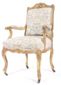 19TH CENTURY FRENCH GILTWOOD FAUTEUIL ARMCHAIR