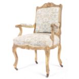 19TH CENTURY FRENCH GILTWOOD FAUTEUIL ARMCHAIR