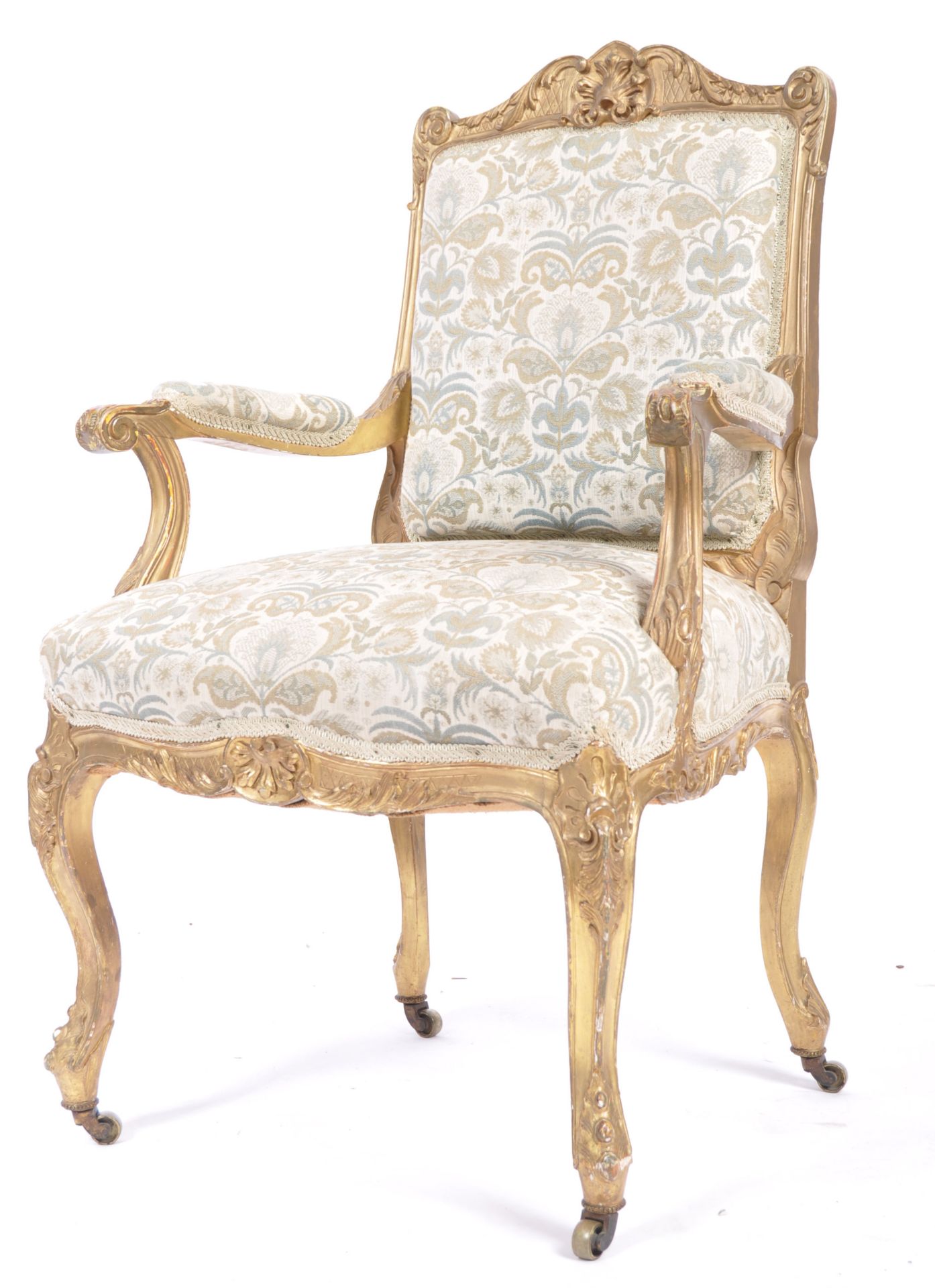 19TH CENTURY FRENCH GILTWOOD FAUTEUIL ARMCHAIR