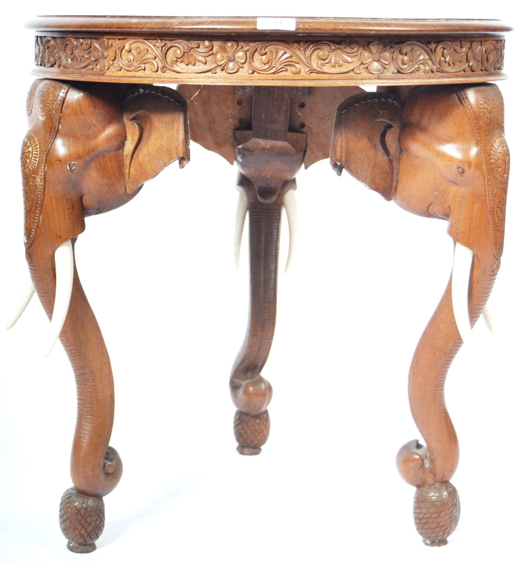 EARLY 20TH CENTURY ANGLO-INDIAN INLAID ELEPHANT OCCASIONAL TABLE