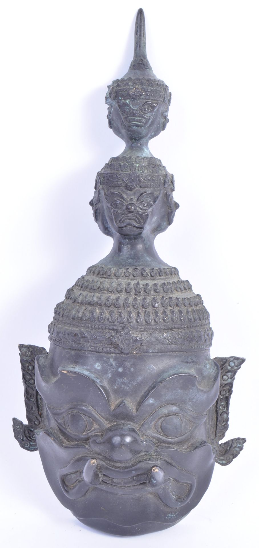 19TH CENTURY THAI BRONZE TEMPLE GUARDIAN FACE MASK