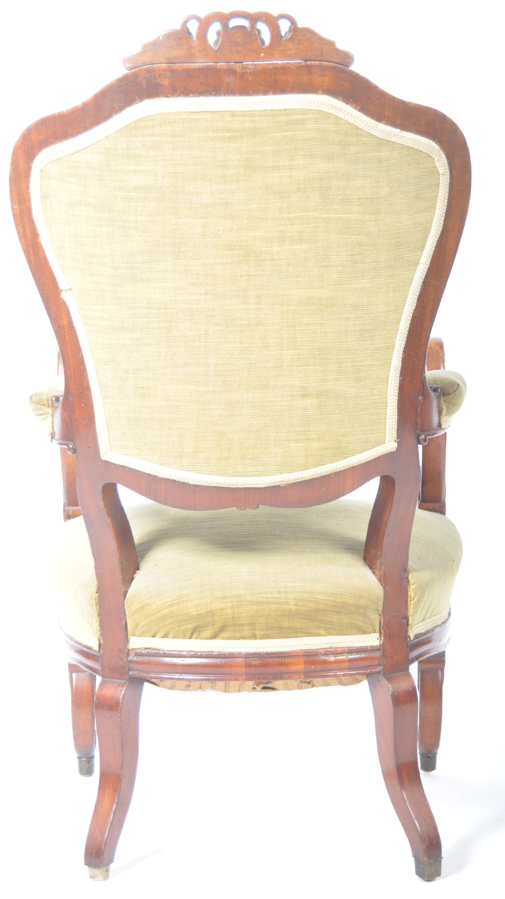 19TH CENTURY WALNUT ANTIQUE ARM CHAIR WITH ANIMAL HEAD ARMRESTS - Image 7 of 8