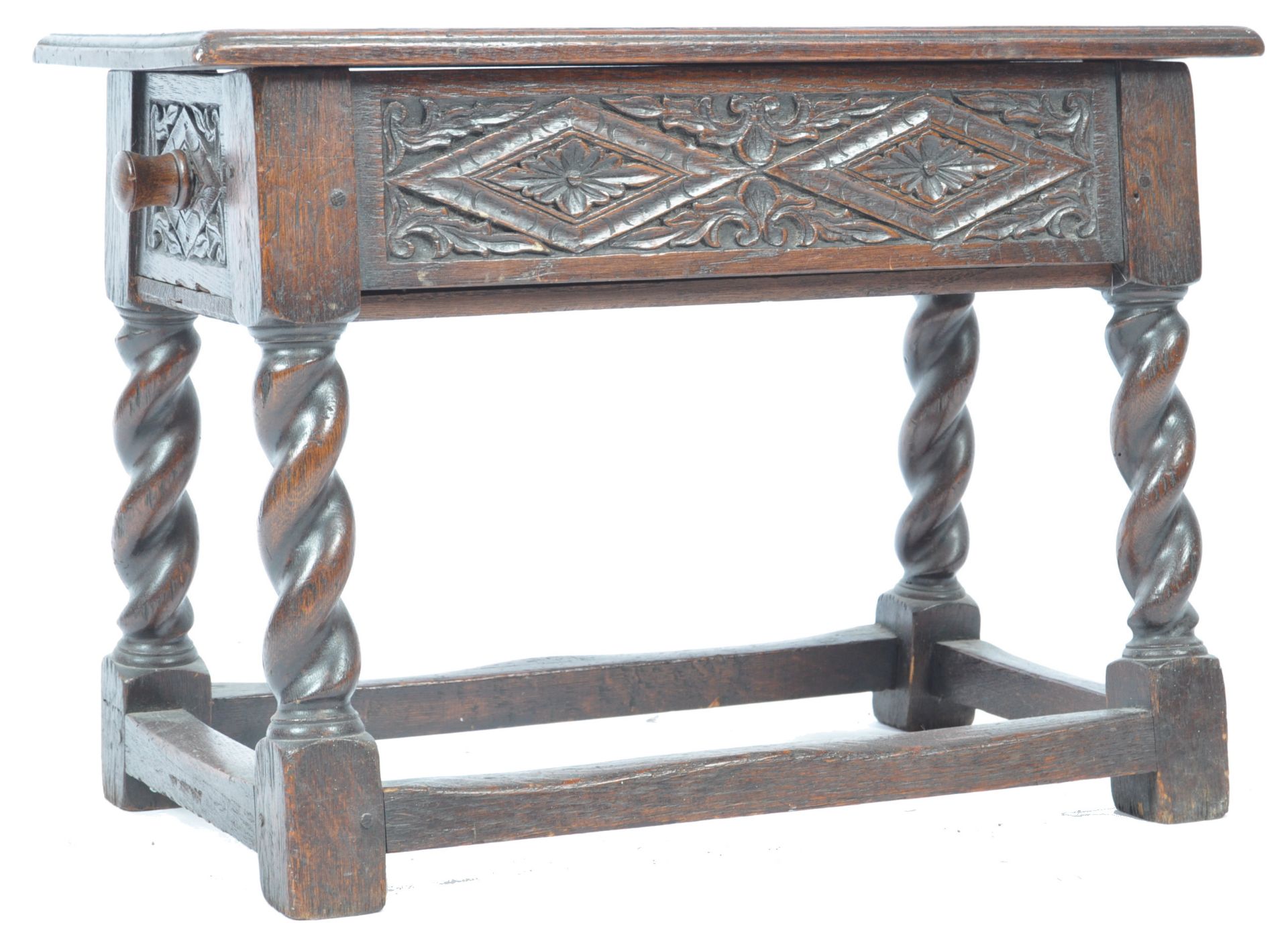 RETAILED BY LIBERTY OF LONDON 20TH CENTURY OAK SEWING STOOL