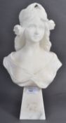 EARLY 20TH CENTURY ART NOUVEAU ANTIQUE WHITE MARBLE BUST OF A YOUNG GIRL