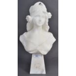 EARLY 20TH CENTURY ART NOUVEAU ANTIQUE WHITE MARBLE BUST OF A YOUNG GIRL