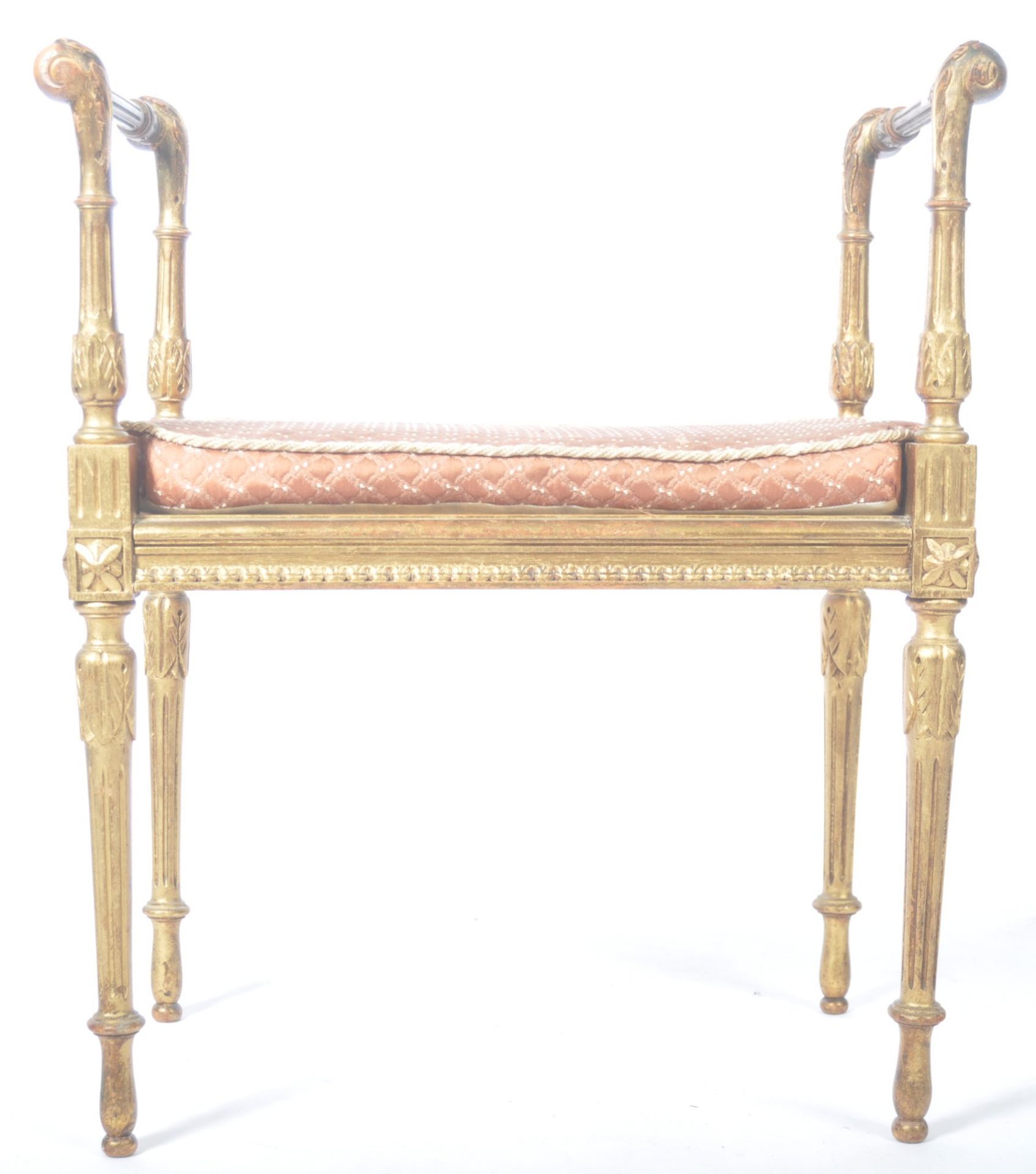 19TH CENTURY GEORGIAN ANTIQUE GILT WOOD WINDOW SEAT RAISED ON REEDED LEGS - Bild 5 aus 8