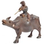 19TH CENTURY CHINESE HAND CARVED WATER BUFFALO WITH RIDER