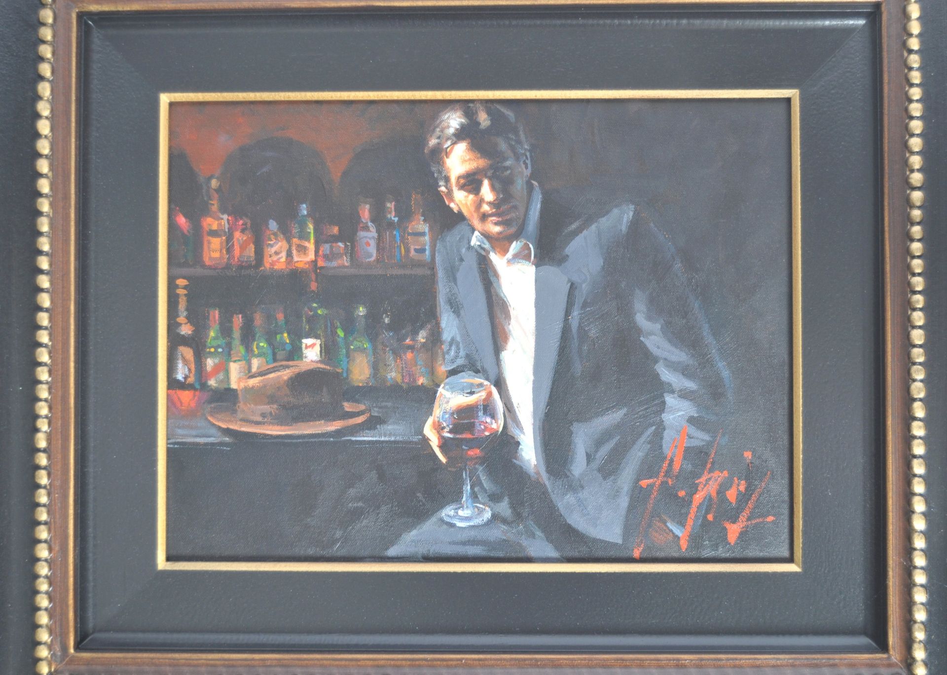 FABIAN PEREZ - MAN AT BAR WITH RED WINE - OIL ON CANVAS - Image 2 of 8