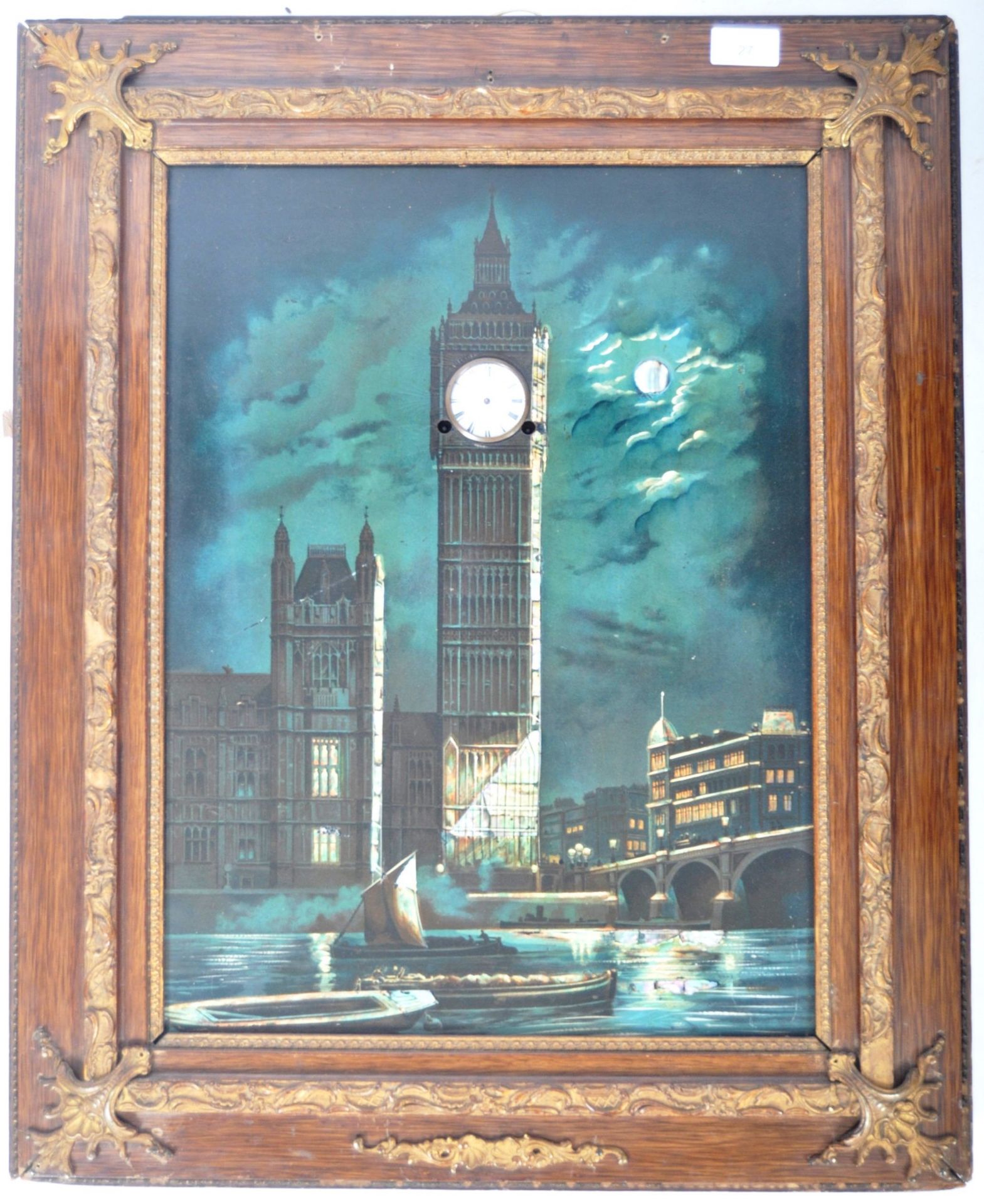 AN UNUSUAL 20TH CENTURY LACQUERED PRINT PAINTING WALL CLOCK