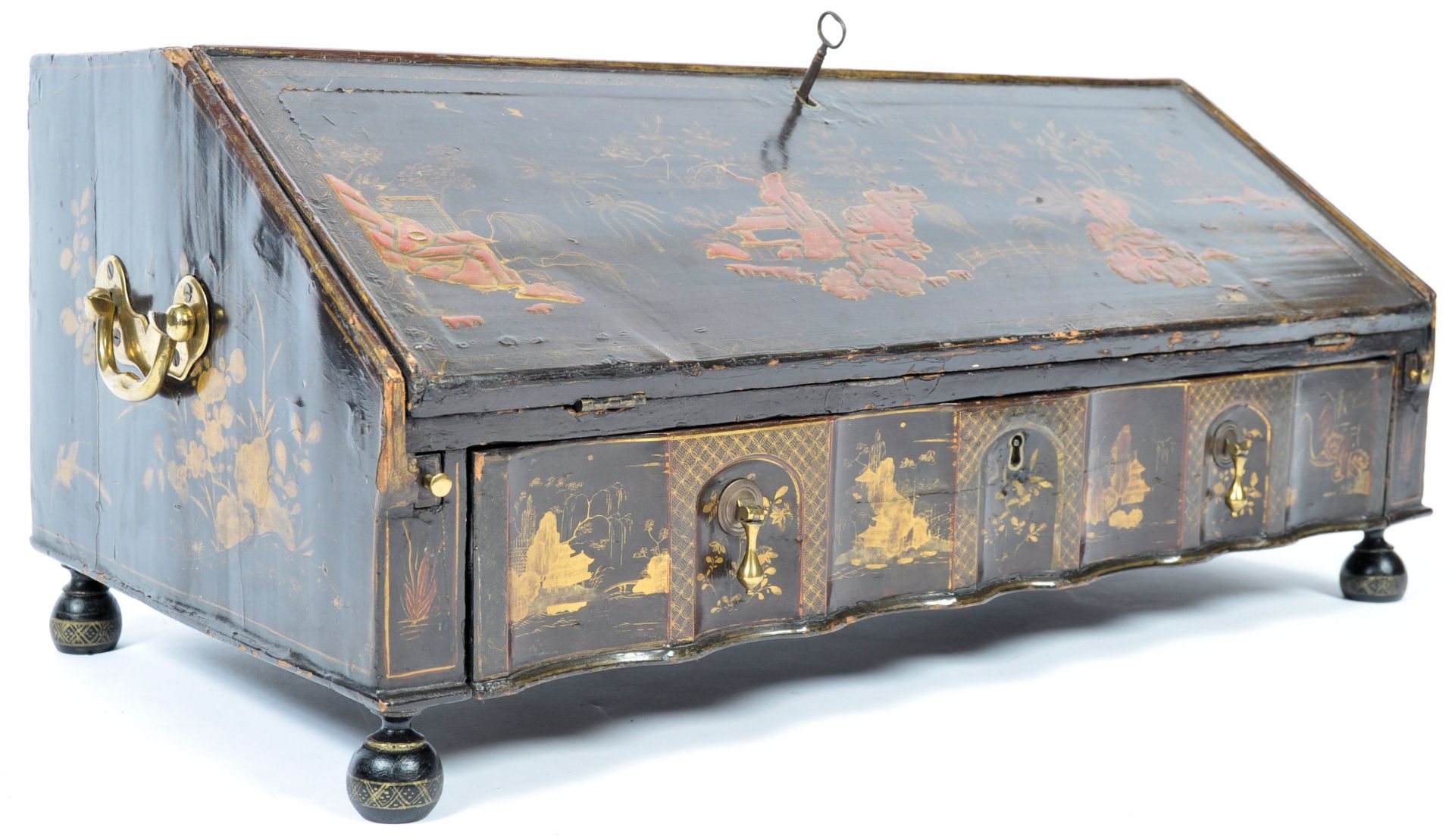 18TH CENTURY ENGLISH CHINOISERIE BLACK LACQUER TABLE BOX