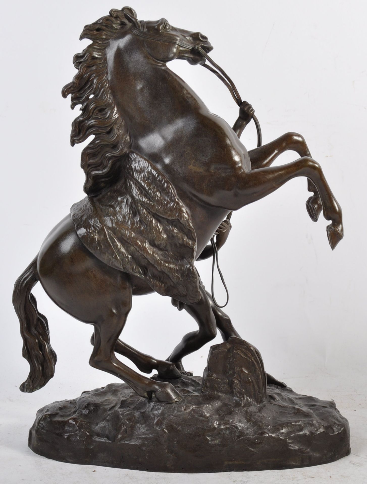 PAIR OF FRENCH ANTIQUE BRONZE MARLY HORSES AFTER COUSTOU - Image 9 of 14