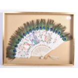 19TH CENTURY CHINESE ANTIQUE HAND PAINTED FEATHER FAN