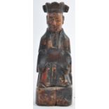 18TH CENTURY CHINESE CARVED WOODEN FIGURINE WITH PAPER INSET