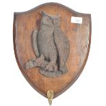 UNUSUAL 19TH CENTURY ENGLISH ANTIQUE HAND CARVED OWL PLAQUE