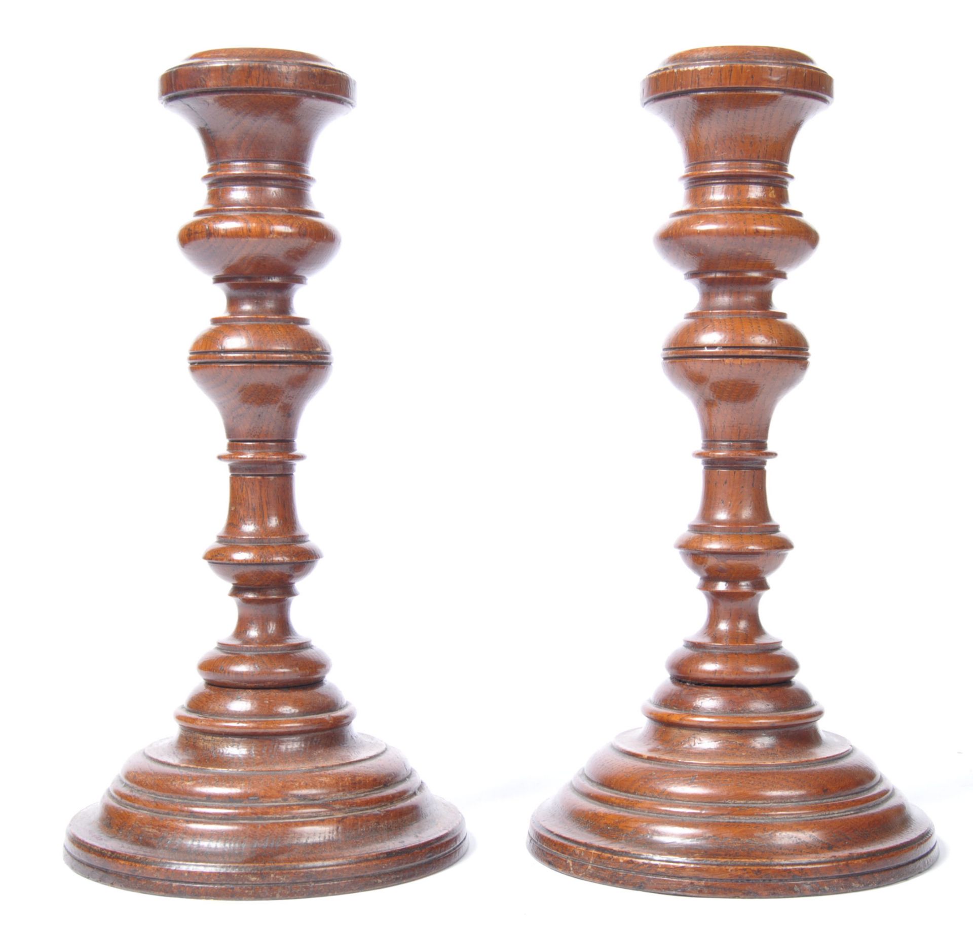 PAIR OF 19TH CENTURY TURNED WOOD TREEN CANDLESTICK