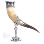 STUNNING 19TH CENTURY SILVER MOUNTED BUFFALO HORN CHALICE