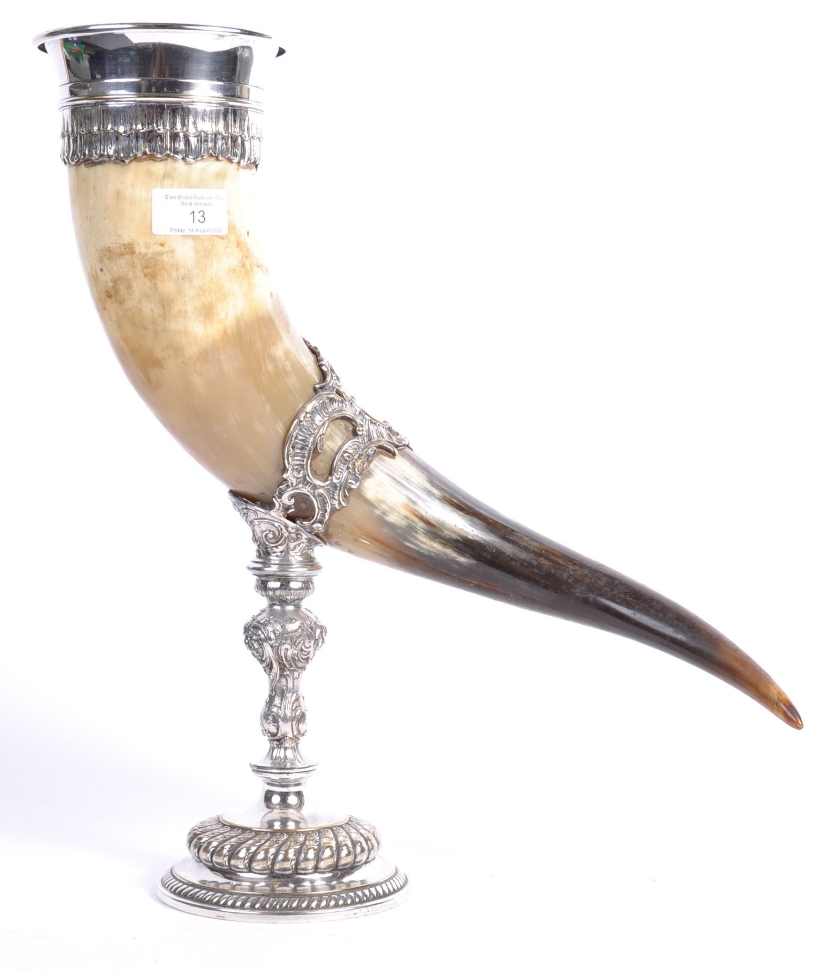 STUNNING 19TH CENTURY SILVER MOUNTED BUFFALO HORN CHALICE