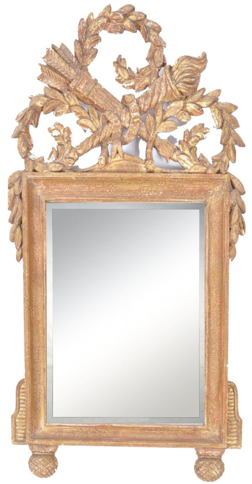 19TH CENTURY ITALIAN GILT WOOD WALL MIRROR WITH QUIVER & TORCH