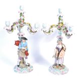 PAIR OF 19TH CENTURY CERAMIC MEISSEN CANDELABRA