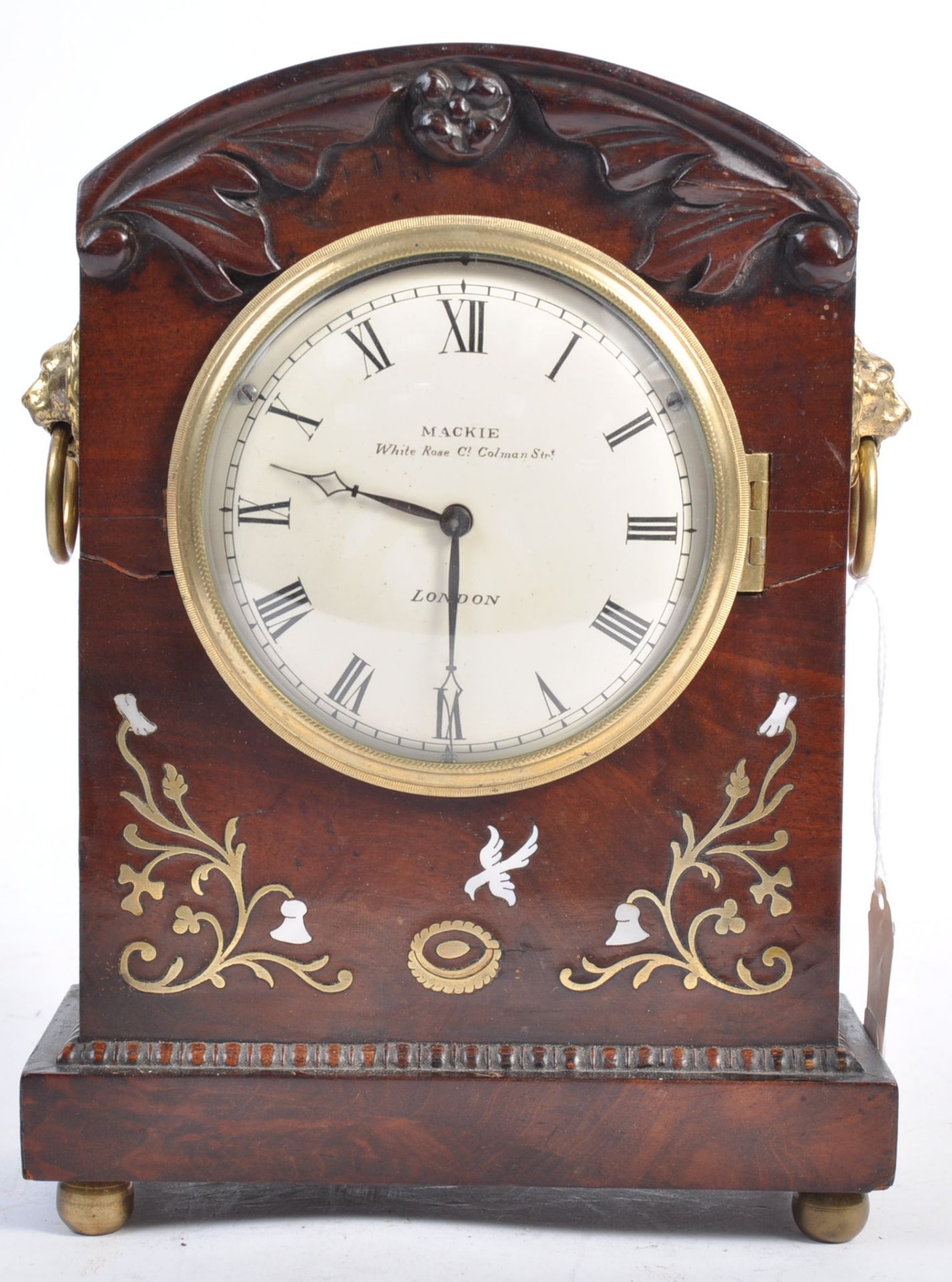 MACKIE OF LONDON WILLIAM IV MAHOGANY CASED MANTLE CLOCK