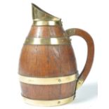 EARLY 19TH CENTURY OAK COOPERED BARREL BRASS BOUND JUG