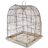 LARGE 18TH CENTURY WIRE AND PINE BIRD CAGE