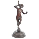 19TH CENTURY ANTIQUE BRONZE FIGURINE OF A HORNBLOWER ON CONCH BASE