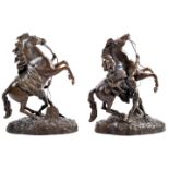 PAIR OF FRENCH ANTIQUE BRONZE MARLY HORSES AFTER COUSTOU