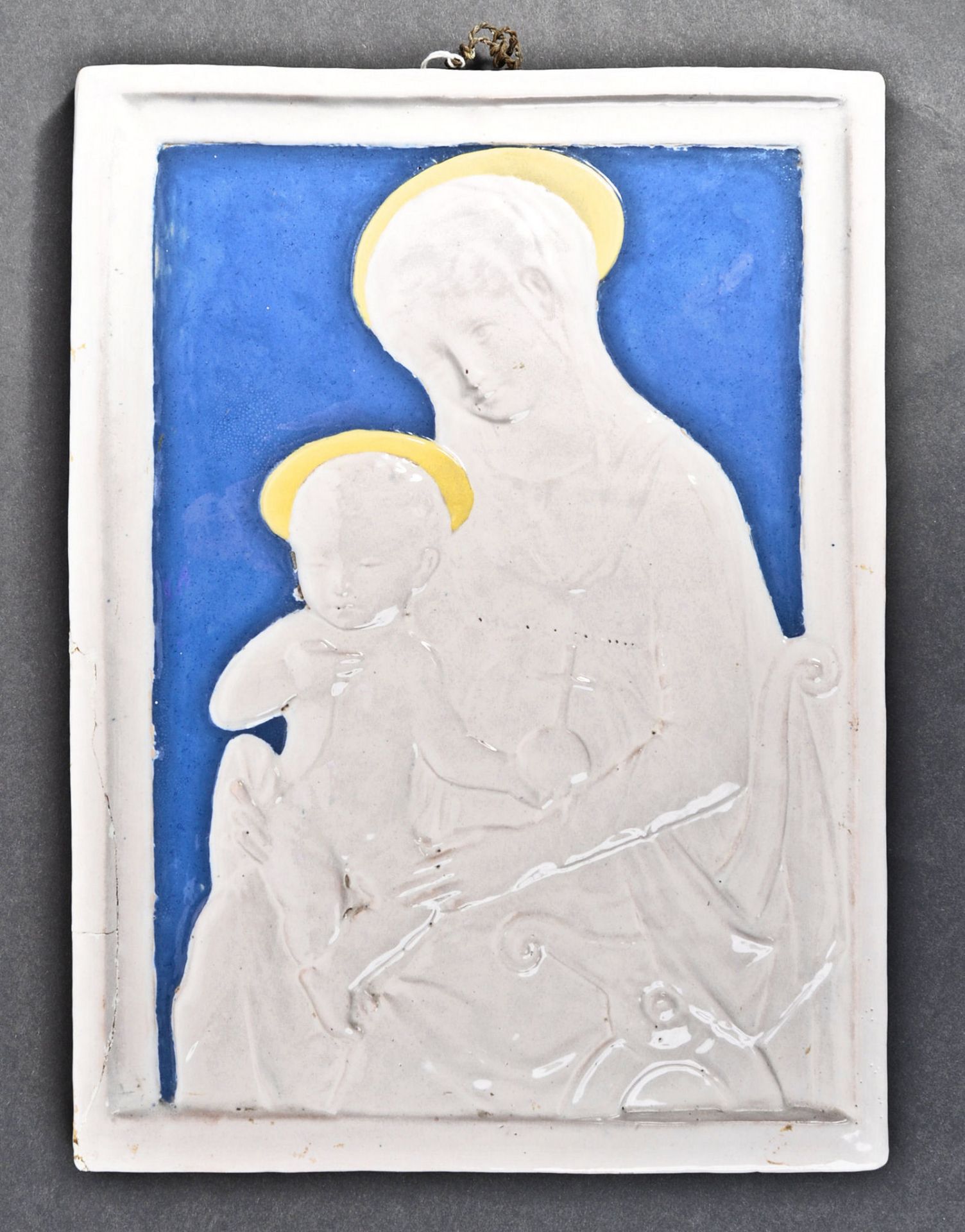 ITALIAN BLUE AND WHITE CERAMIC PLAQUE AFTER DELLA ROBBIA