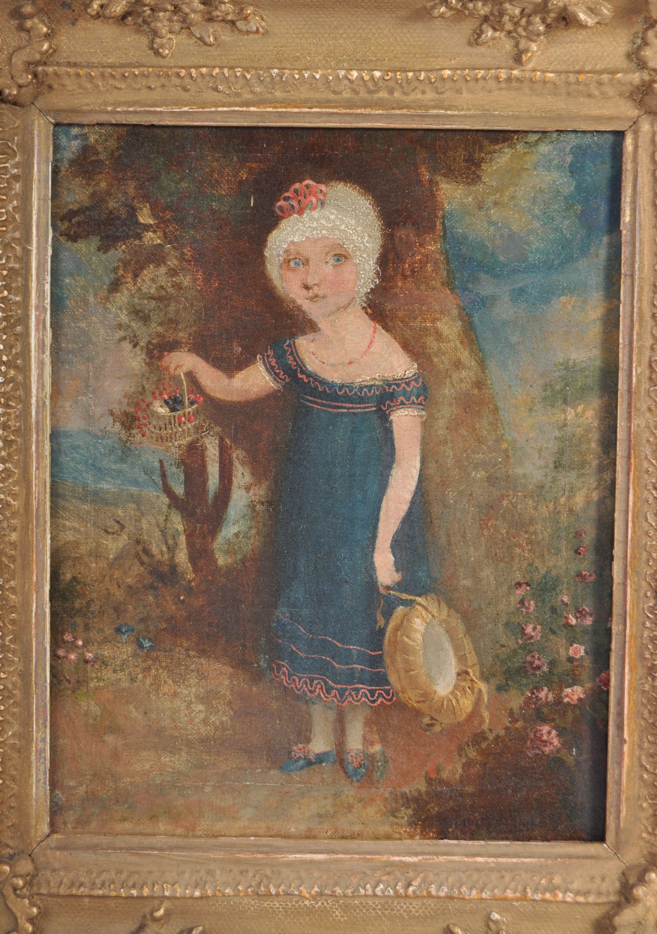 19TH CENTURY NAIVE OIL ON CANVAS PAINTING OF A YOUNG GIRL - Bild 2 aus 6