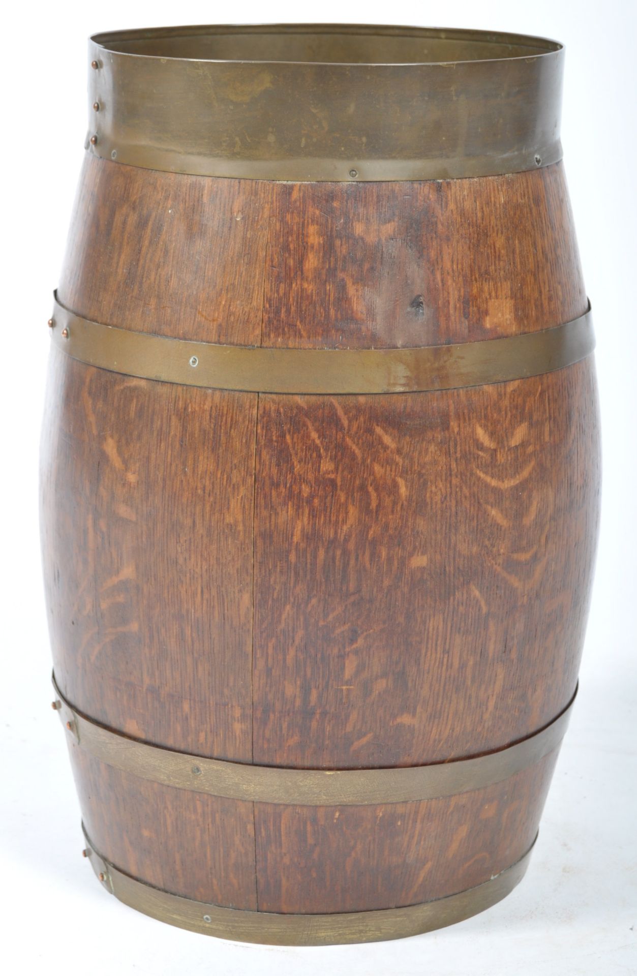 19TH CENTURY OAK AND BRASS COOPERED BARREL STICK / UMBRELLA STAND - Image 6 of 7